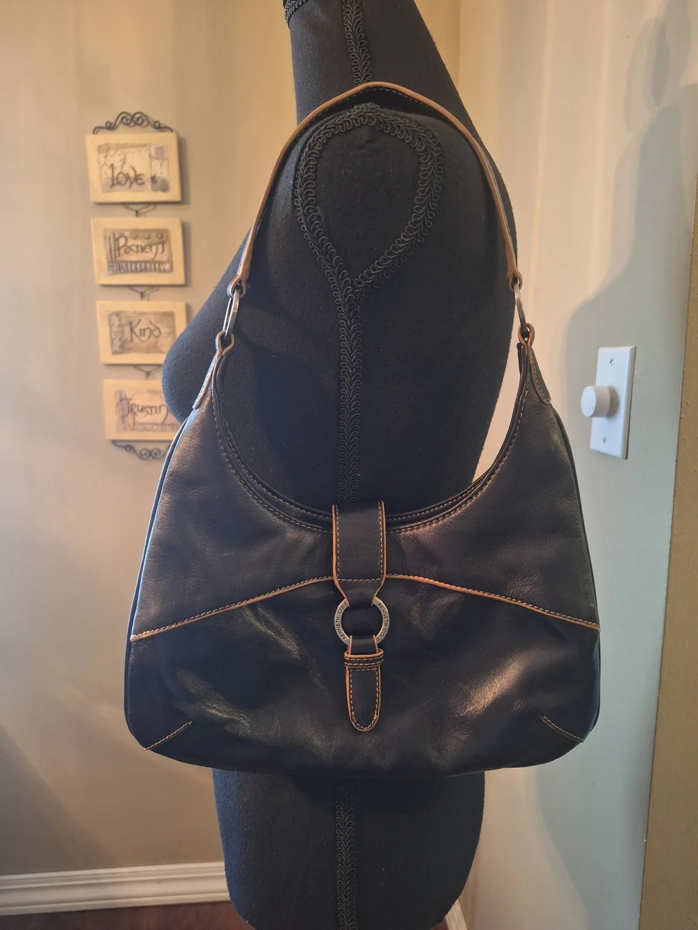 Y2K NICE!! Black Leather Hobo Bag Half Moon Shoulder Purse
